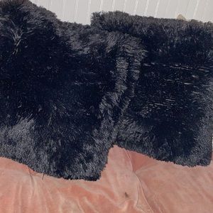 Black Luxury Soft Square Faux Fur Pillow Cover (Set of 2) 18x18